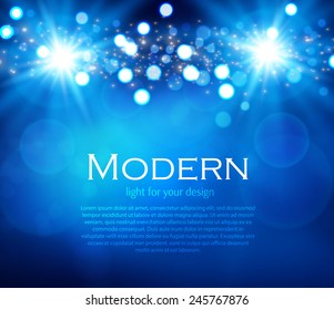 Blue shining spotlight & bokeh backdrop. Vector illustration