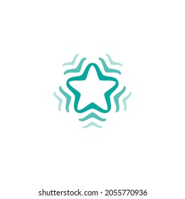 Estrella azul brillante. Icono plano de pegatina de copo de nieve aislado en blanco. Ilustración del premio del vector. Hielo, hielo, icono de magia de vacaciones heladas. Medalla certificada. Sello aprobado.