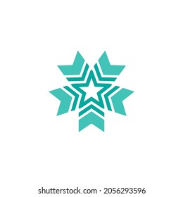 Estrella azul brillante. Icono plano de pegatina de copo de nieve aislado en blanco. Ilustración del premio del vector. Hielo, hielo, icono de magia de vacaciones heladas. Medalla certificada. Sello aprobado.
