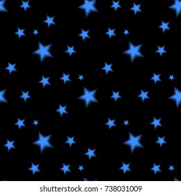 Blue shining stars seamless on a black background