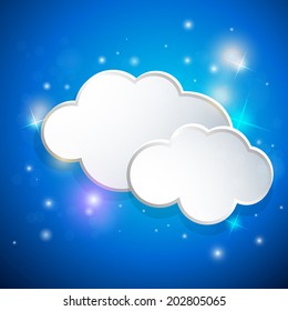 Blue shining vector background with white clouds