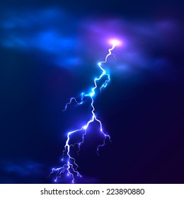 Blue shining vector lightning in the dark sky