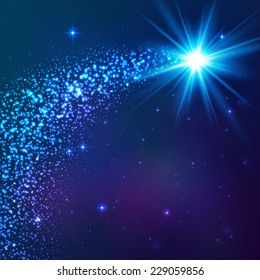 Blue shining vector star with dust tail