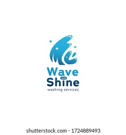 Blue shining wave and shine logo icon for cleaning washing service industry business symbol