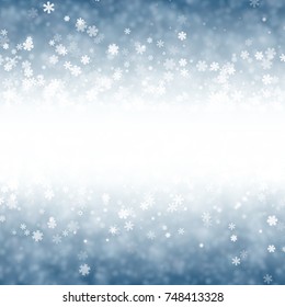 Fondo de invierno azul brillante con un patrón de copos de nieve. Ilustración vectorial.