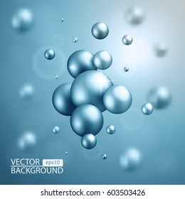 Blue shiny balls in space. Vector illustration.