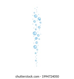 Torrente de burbujas brillantes azules. Textura transparente de espuma de jabón, efecto de oxígeno acuario o submarino, sud de baño, bebida gaseosa carbonatada. Ilustración vectorial realista.