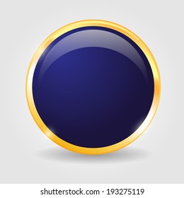 Blue shiny button with metallic elements, vector design for website.