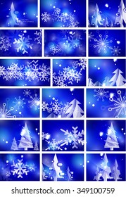 Blue shiny Christmas abstract backgrounds. Set of illustrations, vector