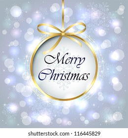 Blue shiny christmas background with bauble, illustration.