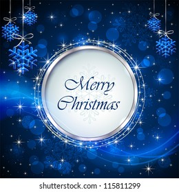 Blue shiny christmas background with snowflakes, illustration.