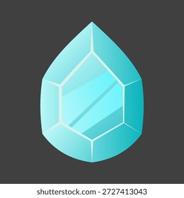 Ein blau glänzender Edelstein. Vektorgrafik einzeln auf dunklem Hintergrund