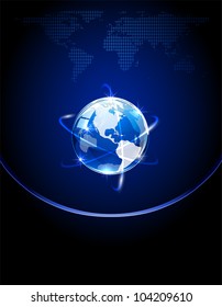 Blue shiny globe on dark background, illustration