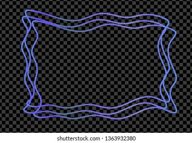 Blue shiny glowing vintage frame with shadows isolated on transparent background. Blue luxury realistic rectangle border. Vector illustration