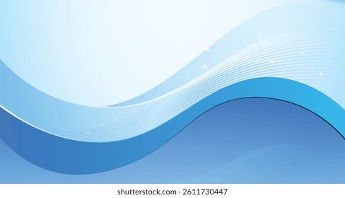 blue shiny gradient background with flowing wave thin line papercut design. Premium 3d abstract vector  glowing three dimensional wallpaper for company business banner presentation