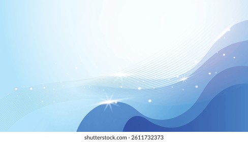 blue shiny gradient background with flowing wave thin line papercut design. Premium 3d abstract vector glowing three dimensional wallpaper for company business banner presentation