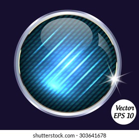 Blue shiny & lighted up button with metallic elements, vector design for website.
