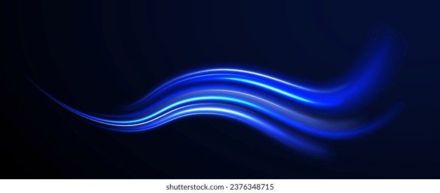 Blue shiny lines effect vector background. Futuristic wave flash, neon spiral. Futuristic dynamic motion technology. Purple glow wave swirl, impulse cable lines. Glow vector circle.