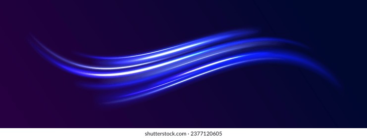 Blue shiny lines effect vector background. Futuristic wave flash, neon spiral. Futuristic dynamic motion technology. Purple glow wave swirl, impulse cable lines. Glow vector circle.