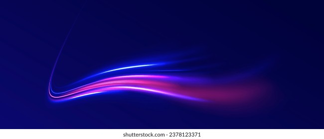 Blue shiny lines effect vector background. Futuristic wave flash, neon spiral. Light everyday glowing effect. semicircular wave, light trail curve swirl, optical. Abstract fire circle, glitter swirls.