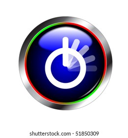 blue shiny media button with rotating turn on/of sign