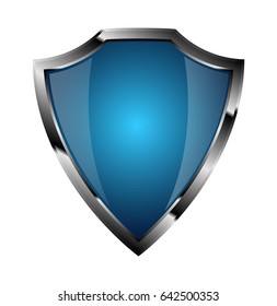 Blue shiny metal shield. Vector illustration