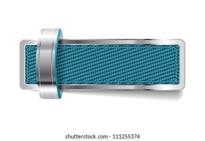 Blue shiny metallic chrome vector badge with fabric and bracket
