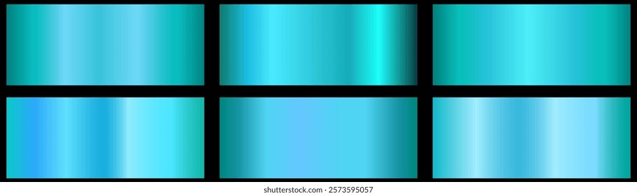 Blue shiny metallic gradient design banner decoration set, blue gradient texture background.