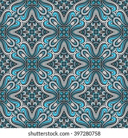 Blue shiny ornament, abstract vector seamless pattern