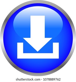 Blue Shiny round button with Download mark