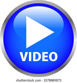 Blue Shiny round button with video mark
