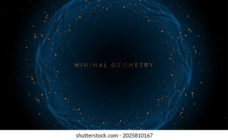 Blau glänzende runde Form mit goldenen Punkten abstrakter Hintergrund. Geometrisches modernes Vektordesign