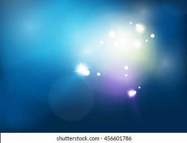 Blue shiny sky, modern abstract light background. Magic lights