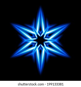Blue shiny snowflake on the black background.