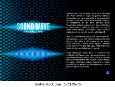 Blue shiny sound waveform on hex grid for booklet