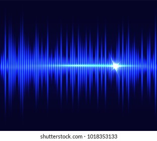 Blue shiny soundwave on dark background. Vector illustration.