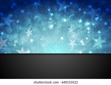 Blue shiny sparkling abstract vector background with stars