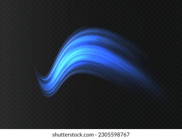 Blue shiny sparks of spiral wave. The curved blue speed line swirls. Shiny wavy path. Rotating dynamic neon circle. Magic golden swirl with highlights. Glowing swirl bokeh effect. vector png