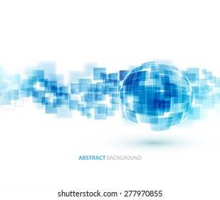 Blue shiny squares shapes technical background. Vector technology design