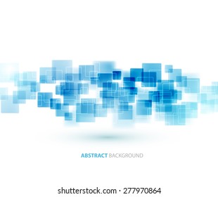 Blue shiny squares shapes technical background. Vector technology design