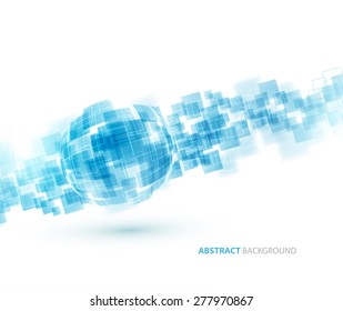 Blue shiny squares shapes technical background. Vector technology design.