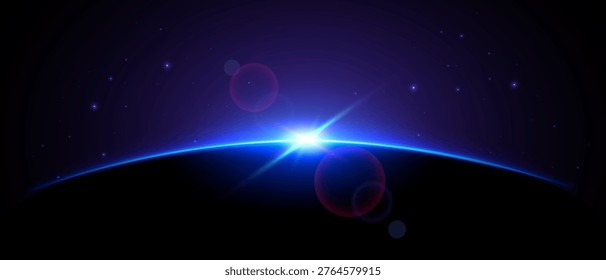 Blue Shiny Sun Eclipse. Planet In Space Concept