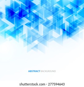 Blue shiny triangle shapes technical background. Vector technology design