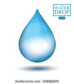 Blue shiny water drop isolated on white background. Vector illustration.