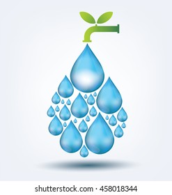 Blue shiny water drop. Save water concept. Vector illustration.