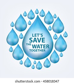Blue shiny water drop. Save water concept. Vector illustration.