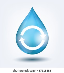 Blue shiny water drop. Save water concept. Vector illustration.
