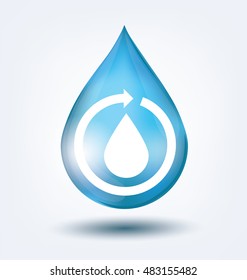 Blue shiny water drop. Save water concept. Vector illustration.