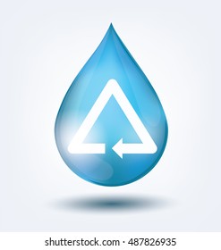 Blue shiny water drop. Save water concept. Vector illustration.