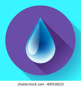 Blue shiny water drop with shadow. Flat design style